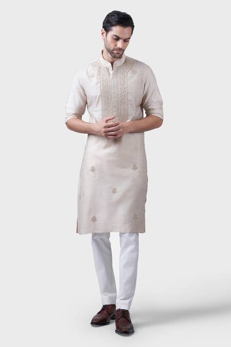 Raghavendra Rathore Jodhpur Beige Silk Embroidered Floral Interspersed Kurta