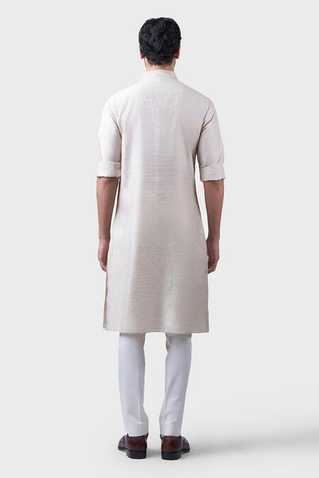 Shop Raghavendra Rathore Jodhpur Beige Silk Embroidery Interspersed Floral Kurta at Aza Fashions Shop_Raghavendra Rathore Jodhpur_Beige Silk Embroidery Interspersed Floral Kurta _at_Aza_Fashions