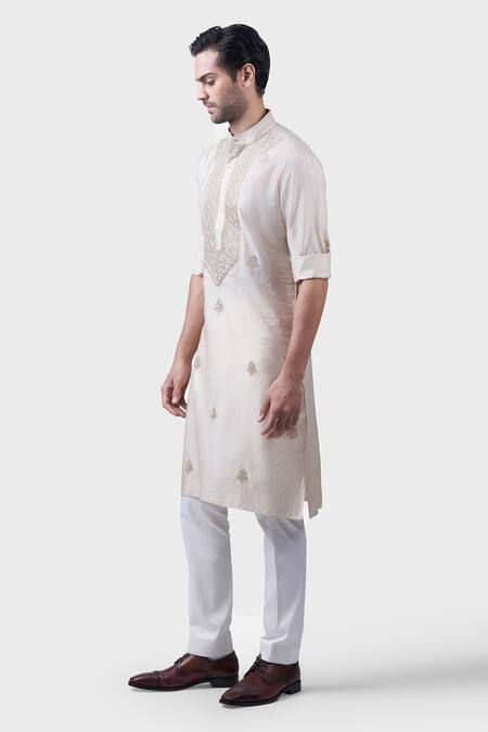 Buy Raghavendra Rathore Jodhpur Beige Silk Embroidery Interspersed Floral Kurta Online at Aza Fashions Buy_Raghavendra Rathore Jodhpur_Beige Silk Embroidery Interspersed Floral Kurta _Online_at_Aza_Fashions