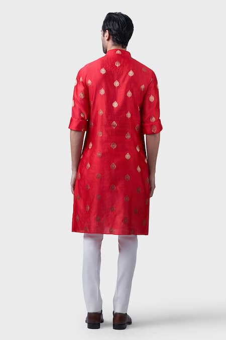 Shop Raghavendra Rathore Jodhpur Red Silk Embroidery The Gilded Sindoori Kurta at Aza Fashions Shop_Raghavendra Rathore Jodhpur_Red Silk Embroidery The Gilded Sindoori Kurta _at_Aza_Fashions