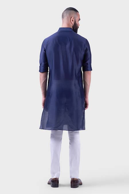 Shop Raghavendra Rathore Jodhpur Blue Silk Embroidery The Midnight Jharokha Jaali Kurta at Aza Fashions Shop_Raghavendra Rathore Jodhpur_Blue Silk Embroidery The Midnight Jharokha Jaali Kurta _at_Aza_Fashions