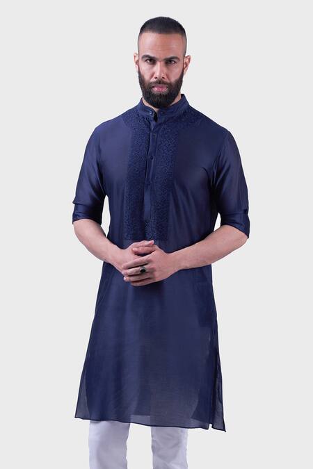 Buy Raghavendra Rathore Jodhpur Blue Silk Embroidery The Midnight Jharokha Jaali Kurta Online at Aza Fashions Buy_Raghavendra Rathore Jodhpur_Blue Silk Embroidery The Midnight Jharokha Jaali Kurta _Online_at_Aza_Fashions