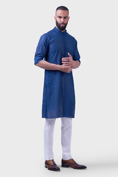 Raghavendra Rathore Jodhpur Blue Silk Embroidery The Midnight Thread Kurta 