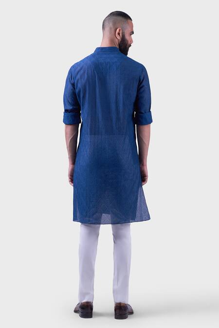 Shop Raghavendra Rathore Jodhpur Blue Silk Embroidery The Midnight Thread Kurta at Aza Fashions Shop_Raghavendra Rathore Jodhpur_Blue Silk Embroidery The Midnight Thread Kurta _at_Aza_Fashions