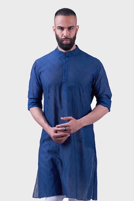 Buy Raghavendra Rathore Jodhpur Blue Silk Embroidery The Midnight Thread Kurta Online at Aza Fashions Buy_Raghavendra Rathore Jodhpur_Blue Silk Embroidery The Midnight Thread Kurta _Online_at_Aza_Fashions