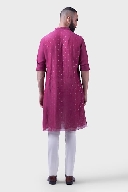 Shop Raghavendra Rathore Jodhpur Wine Silk Sequins, Embroidery The Floral Kurta at Aza Fashions Shop_Raghavendra Rathore Jodhpur_Wine Silk Sequins, Embroidery The Floral Kurta _at_Aza_Fashions