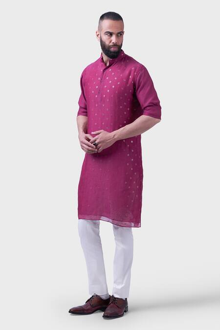 Raghavendra Rathore Jodhpur Wine Silk Sequins, Embroidery The Floral Kurta Online at Aza Fashions Raghavendra Rathore Jodhpur_Wine Silk Sequins, Embroidery The Floral Kurta _Online_at_Aza_Fashions