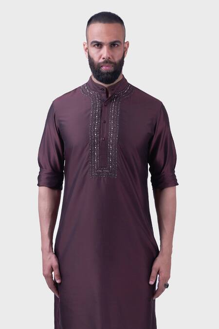 Buy Raghavendra Rathore Jodhpur Brown Silk Embroidery The Cinnamon Straight Kurta Online at Aza Fashions Buy_Raghavendra Rathore Jodhpur_Brown Silk Embroidery The Cinnamon Straight Kurta _Online_at_Aza_Fashions