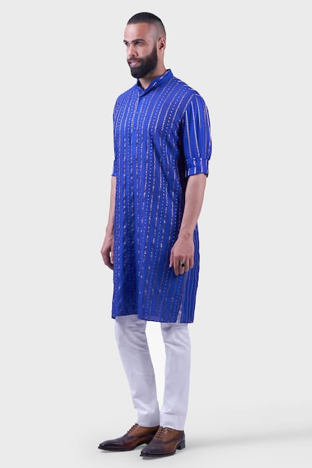 Shop Raghavendra Rathore Jodhpur Blue Silk Embroidery, Zari The Ultraviolet Work Kurta at Aza Fashions Shop_Raghavendra Rathore Jodhpur_Blue Silk Embroidery, Zari The Ultraviolet Work Kurta _at_Aza_Fashions