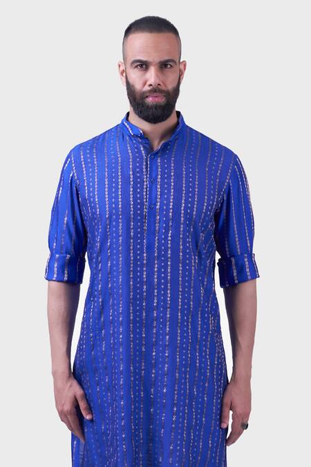 Raghavendra Rathore Jodhpur Blue Silk Embroidery, Zari The Ultraviolet Work Kurta Online at Aza Fashions Raghavendra Rathore Jodhpur_Blue Silk Embroidery, Zari The Ultraviolet Work Kurta _Online_at_Aza_Fashions