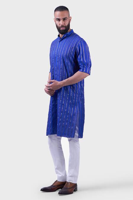 Shop Raghavendra Rathore Jodhpur Blue Silk Embroidery, Zari The Ultraviolet Work Kurta Online at Aza Fashions Shop_Raghavendra Rathore Jodhpur_Blue Silk Embroidery, Zari The Ultraviolet Work Kurta _Online_at_Aza_Fashions