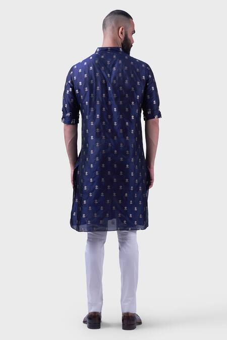 Shop Raghavendra Rathore Jodhpur Blue Silk Embroidery The Midnight Pintucked Kurta at Aza Fashions Shop_Raghavendra Rathore Jodhpur_Blue Silk Embroidery The Midnight Pintucked Kurta _at_Aza_Fashions