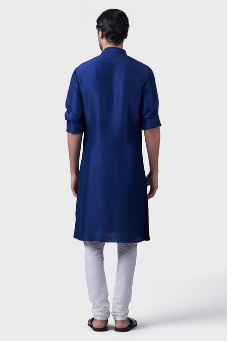 Shop Raghavendra Rathore Jodhpur Blue Silk Embroidery The Bageecha Placket Kurta at Aza Fashions Shop_Raghavendra Rathore Jodhpur_Blue Silk Embroidery The Bageecha Placket Kurta _at_Aza_Fashions
