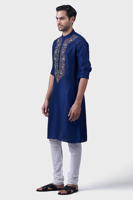 Buy Raghavendra Rathore Jodhpur Blue Silk Embroidery The Bageecha Placket Kurta Online at Aza Fashions Buy_Raghavendra Rathore Jodhpur_Blue Silk Embroidery The Bageecha Placket Kurta _Online_at_Aza_Fashions
