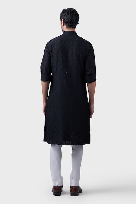 Shop Raghavendra Rathore Jodhpur Black Silk Embroidery, Sequins The Chattri Floral Kurta at Aza Fashions Shop_Raghavendra Rathore Jodhpur_Black Silk Embroidery, Sequins The Chattri Floral Kurta _at_Aza_Fashions