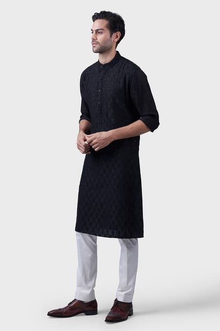 Raghavendra Rathore Jodhpur Black Silk Embroidery, Sequins The Chattri Floral Kurta Online at Aza Fashions Raghavendra Rathore Jodhpur_Black Silk Embroidery, Sequins The Chattri Floral Kurta _Online_at_Aza_Fashions