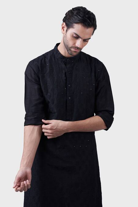 Buy Raghavendra Rathore Jodhpur Black Silk Embroidery, Sequins The Chattri Floral Kurta Online at Aza Fashions Buy_Raghavendra Rathore Jodhpur_Black Silk Embroidery, Sequins The Chattri Floral Kurta _Online_at_Aza_Fashions