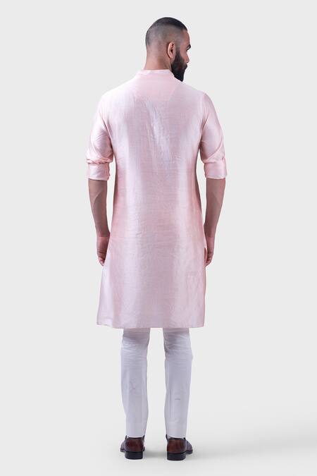 Shop Raghavendra Rathore Jodhpur Peach Silk Embroidery The Rose Placket Kurta at Aza Fashions Shop_Raghavendra Rathore Jodhpur_Peach Silk Embroidery The Rose Placket Kurta _at_Aza_Fashions