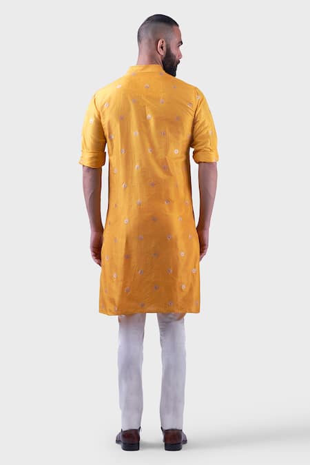 Shop Raghavendra Rathore Jodhpur Yellow Silk Embroidery The Marigold Kurta at Aza Fashions Shop_Raghavendra Rathore Jodhpur_Yellow Silk Embroidery The Marigold Kurta _at_Aza_Fashions