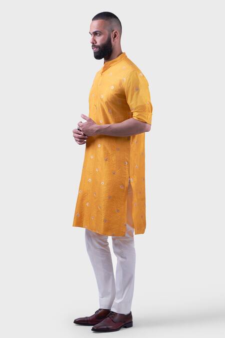 Shop Raghavendra Rathore Jodhpur Yellow Silk Embroidery The Marigold Kurta Online at Aza Fashions Shop_Raghavendra Rathore Jodhpur_Yellow Silk Embroidery The Marigold Kurta _Online_at_Aza_Fashions