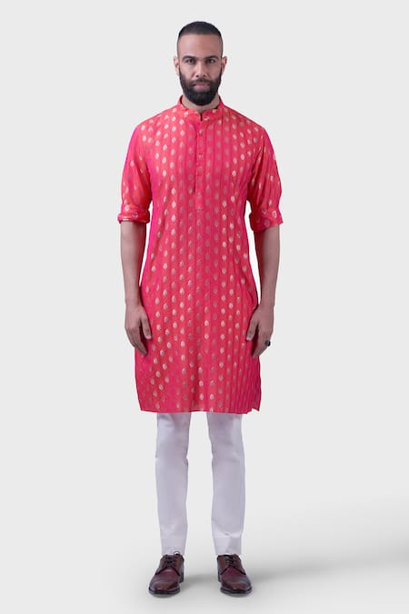 Raghavendra Rathore Jodhpur Pink Silk Embroidery The Jaipur Tonal Stitch Line Kurta Online at Aza Fashions Raghavendra Rathore Jodhpur_Pink Silk Embroidery The Jaipur Tonal Stitch Line Kurta _Online_at_Aza_Fashions