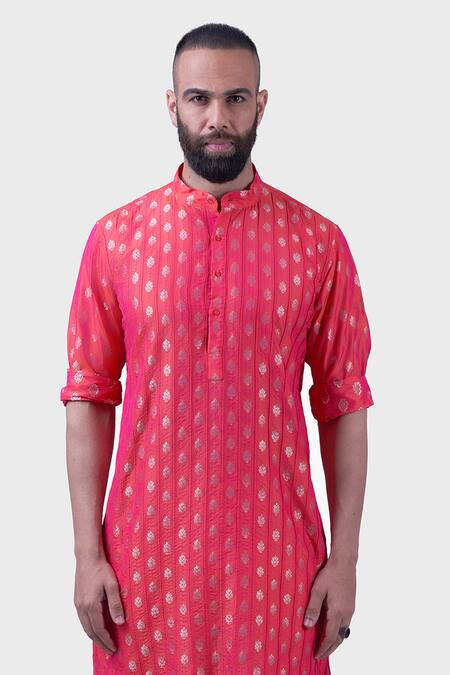 Buy Raghavendra Rathore Jodhpur Pink Silk Embroidery The Jaipur Tonal Stitch Line Kurta Online at Aza Fashions Buy_Raghavendra Rathore Jodhpur_Pink Silk Embroidery The Jaipur Tonal Stitch Line Kurta _Online_at_Aza_Fashions