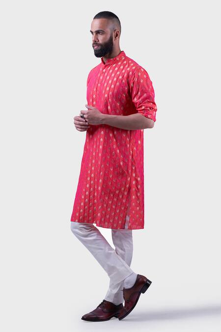 Shop Raghavendra Rathore Jodhpur Pink Silk Embroidery The Jaipur Tonal Stitch Line Kurta Online at Aza Fashions Shop_Raghavendra Rathore Jodhpur_Pink Silk Embroidery The Jaipur Tonal Stitch Line Kurta _Online_at_Aza_Fashions