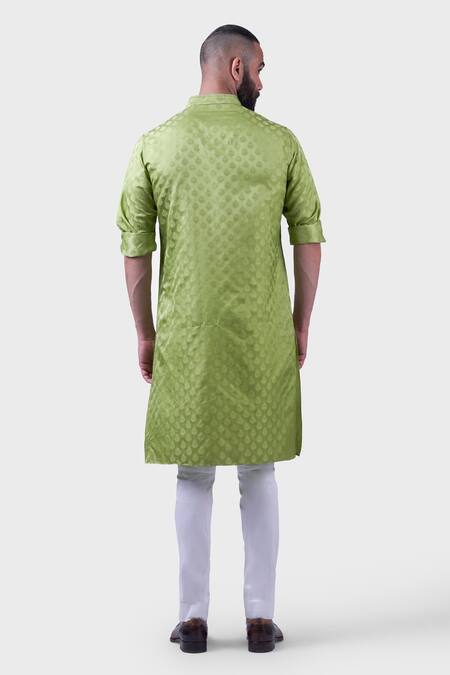 Shop Raghavendra Rathore Jodhpur Green Silk Zari, Embroidery The Bikaner Tonal Floral Kurta at Aza Fashions Shop_Raghavendra Rathore Jodhpur_Green Silk Zari, Embroidery The Bikaner Tonal Floral Kurta _at_Aza_Fashions