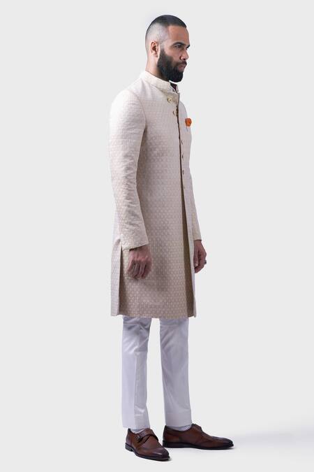 Shop Raghavendra Rathore Jodhpur Gold Silk Embroidery Bloom Butti Achkan Online at Aza Fashions Shop_Raghavendra Rathore Jodhpur_Gold Silk Embroidery Bloom Butti Achkan _Online_at_Aza_Fashions