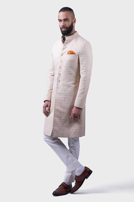 Raghavendra Rathore Jodhpur Gold Silk Embroidery Bloom Butti Achkan at Aza Fashions Raghavendra Rathore Jodhpur_Gold Silk Embroidery Bloom Butti Achkan _at_Aza_Fashions