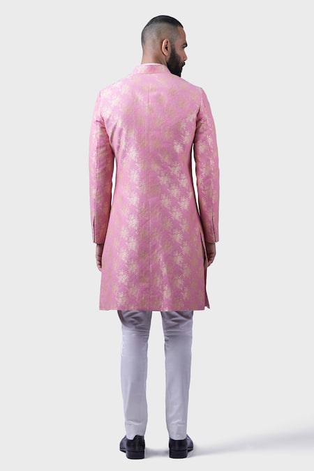 Shop Raghavendra Rathore Jodhpur Pink Silk Embroidery Gilded Rose Woven Achkan at Aza Fashions Shop_Raghavendra Rathore Jodhpur_Pink Silk Embroidery Gilded Rose Woven Achkan _at_Aza_Fashions