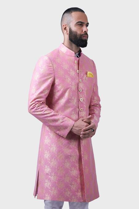 Raghavendra Rathore Jodhpur Pink Silk Embroidery Gilded Rose Woven Achkan at Aza Fashions Raghavendra Rathore Jodhpur_Pink Silk Embroidery Gilded Rose Woven Achkan _at_Aza_Fashions