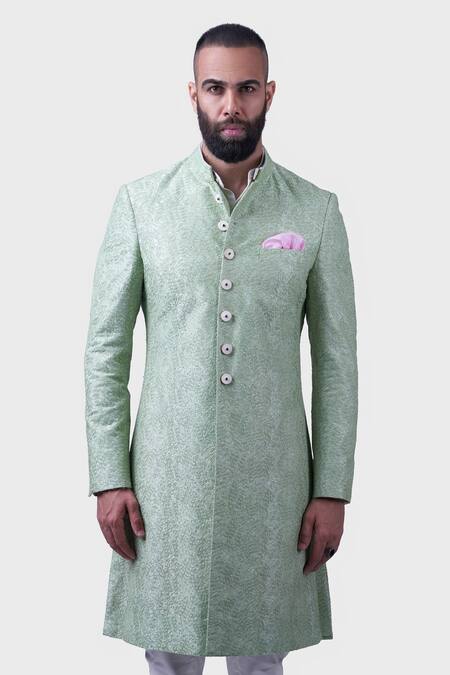 Raghavendra Rathore Jodhpur Green Silk Embroidery, Sequins Bharatpur Swirl Achkan at Aza Fashions Raghavendra Rathore Jodhpur_Green Silk Embroidery, Sequins Bharatpur Swirl Achkan _at_Aza_Fashions