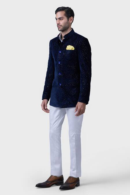 Buy Raghavendra Rathore Jodhpur Blue Silk Sequins Imperial Paisley Bloom Embroidered Bandhgala Online at Aza Fashions Buy_Raghavendra Rathore Jodhpur_Blue Silk Sequins Imperial Paisley Bloom Embroidered Bandhgala _Online_at_Aza_Fashions