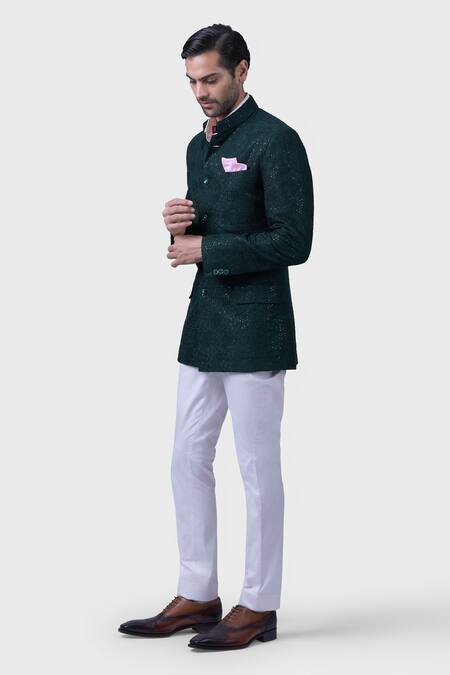 Buy Raghavendra Rathore Jodhpur Green Silk Sequins Tikri Mosaic Embroidered Bandhgala Online at Aza Fashions Buy_Raghavendra Rathore Jodhpur_Green Silk Sequins Tikri Mosaic Embroidered Bandhgala _Online_at_Aza_Fashions