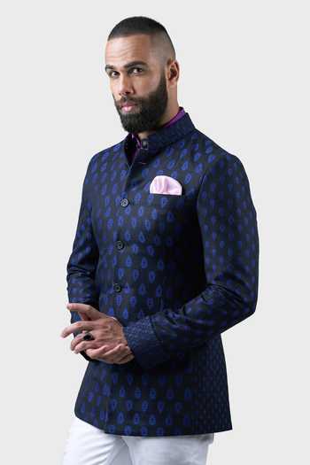 Shop Raghavendra Rathore Jodhpur Black Silk Embroidery The India Accent Damask Bandhgala Online at Aza Fashions Shop_Raghavendra Rathore Jodhpur_Black Silk Embroidery The India Accent Damask Bandhgala _Online_at_Aza_Fashions