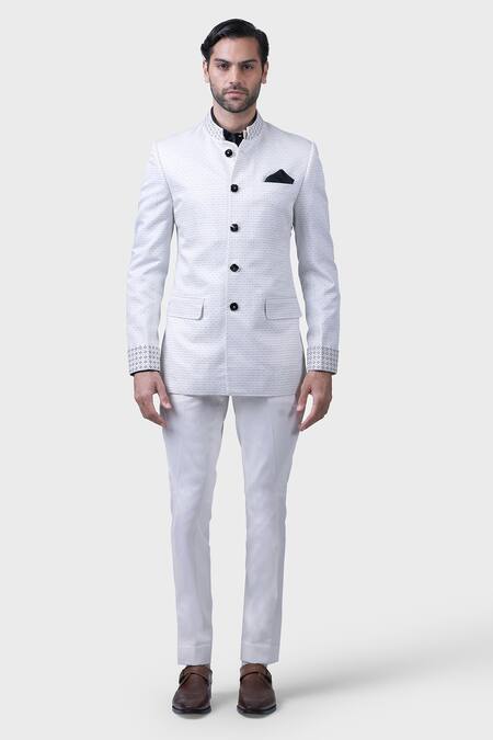 Raghavendra Rathore Jodhpur_Off White Wool Embroidery Stately Jaal Bandhgala _Online_at_Aza_Fashions