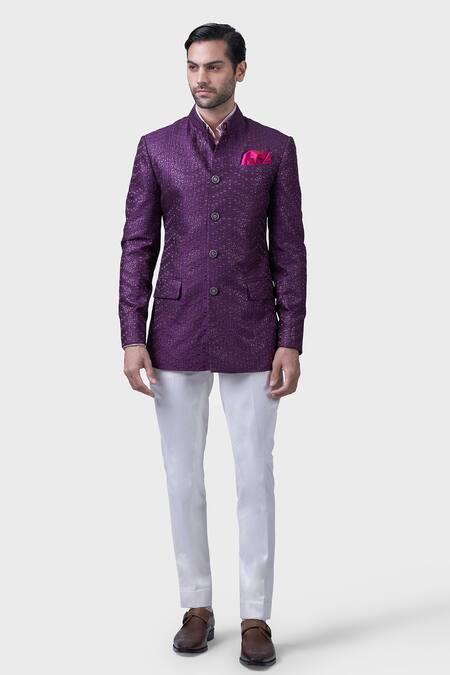 Raghavendra Rathore Jodhpur Purple Silk Embroidery Raga Chevron Helix Bandhgala Online at Aza Fashions Raghavendra Rathore Jodhpur_Purple Silk Embroidery Raga Chevron Helix Bandhgala _Online_at_Aza_Fashions