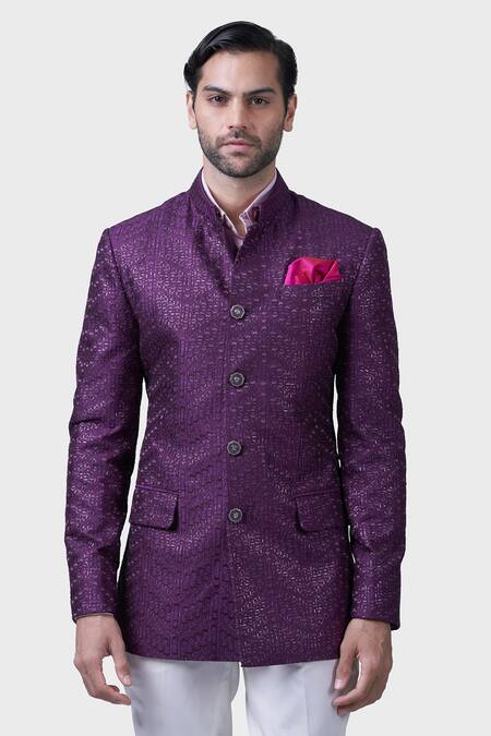 Shop Raghavendra Rathore Jodhpur Purple Silk Embroidery Raga Chevron Helix Bandhgala Online at Aza Fashions Shop_Raghavendra Rathore Jodhpur_Purple Silk Embroidery Raga Chevron Helix Bandhgala _Online_at_Aza_Fashions