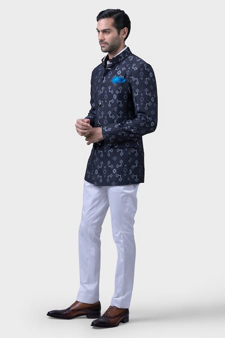 Raghavendra Rathore Jodhpur_Black Silk Embroidery Dimensional Ikat Bandhgala _Online_at_Aza_Fashions