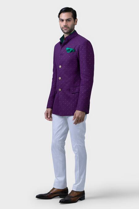 Buy_Raghavendra Rathore Jodhpur_Purple Cotton Sequins Starry Bloom Embroidered Bandhgala _Online_at_Aza_Fashions