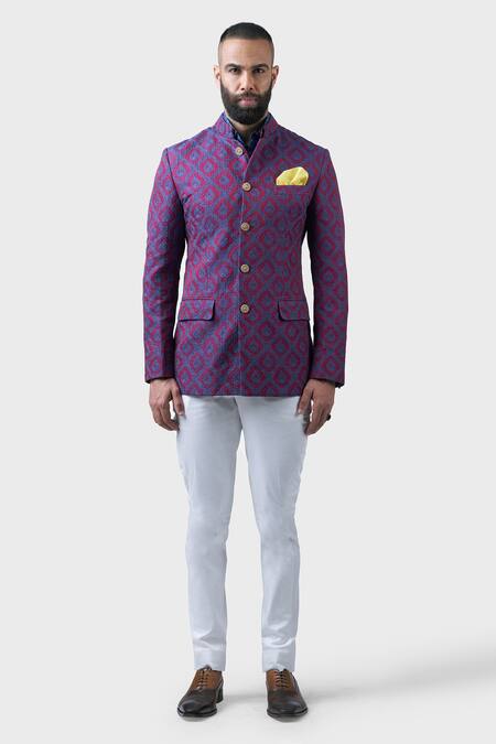 Raghavendra Rathore Jodhpur_Purple Silk Sequins Mughal Damask Embroidered Bandhgala _Online_at_Aza_Fashions