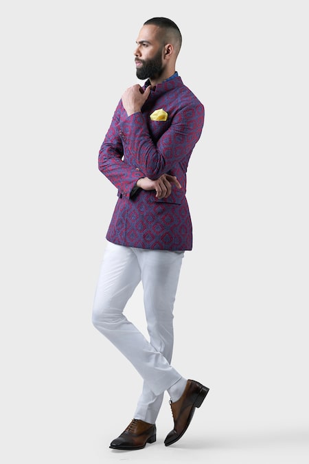 Shop_Raghavendra Rathore Jodhpur_Purple Silk Sequins Mughal Damask Embroidered Bandhgala _Online_at_Aza_Fashions