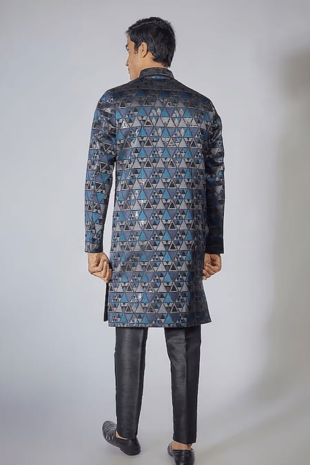 Rng Safawala Blue Sequin Applique Achkan Set For Kids