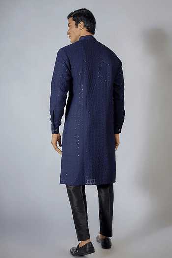 Shop Rng Safawala Blue Cotton, Silk Sequins, Embroidery Kurta Set at Aza Fashions Shop_Rng Safawala_Blue Cotton, Silk Sequins, Embroidery Kurta Set_at_Aza_Fashions