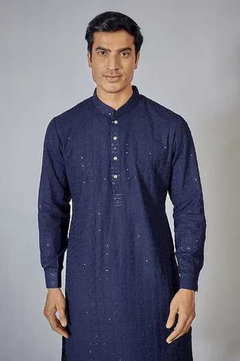 Rng Safawala Blue Cotton, Silk Sequins, Embroidery Kurta Set Online at Aza Fashions Rng Safawala_Blue Cotton, Silk Sequins, Embroidery Kurta Set_Online_at_Aza_Fashions