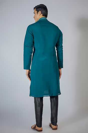 Shop Rng Safawala Blue Cotton, Silk Embroidery Vintage Thread Kurta Set at Aza Fashions Shop_Rng Safawala_Blue Cotton, Silk Embroidery Vintage Thread Kurta Set _at_Aza_Fashions