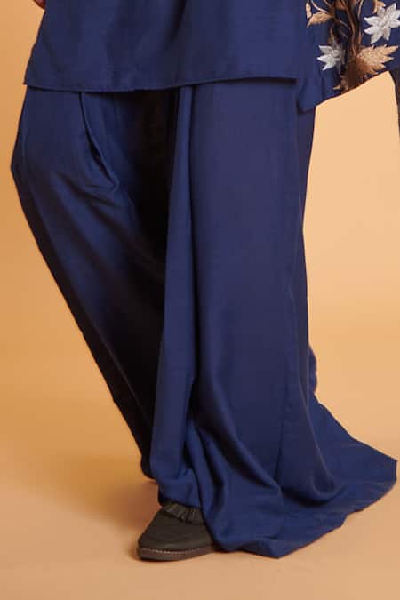 Siddartha Tytler_Blue Linen Solid Kurta With Flap Attached Pant _Online_at_Aza_Fashions