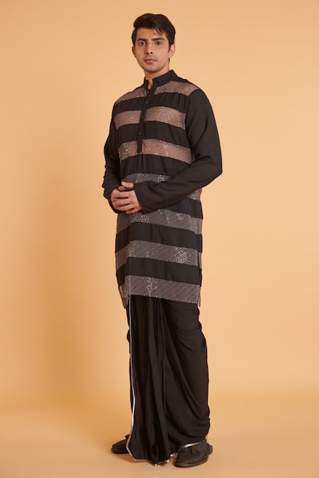 Siddartha Tytler Mesh Panel Kurta With Dhoti Pant 