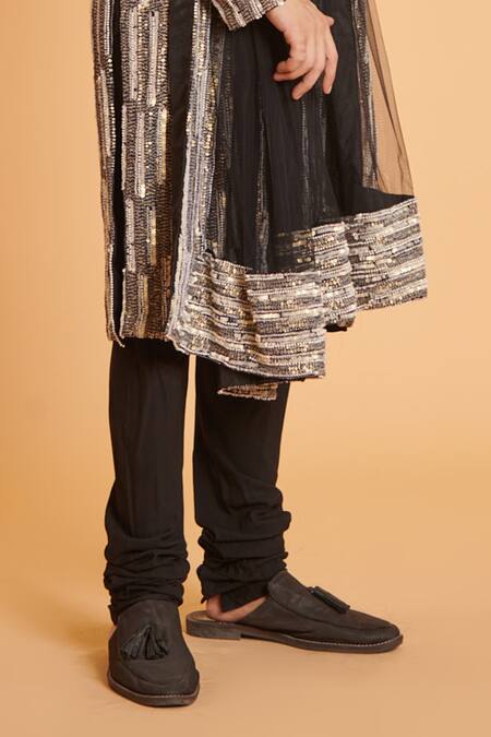 Siddartha Tytler Black Georgette, Rayon, Net Sequins Cutdana Embellished Kurta With Churidar Online at Aza Fashions Siddartha Tytler_Black Georgette, Rayon, Net Sequins Cutdana Embellished Kurta With Churidar _Online_at_Aza_Fashions